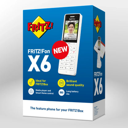 Verpackung von FRITZ!Fon X6 auf grauem Hintergrund