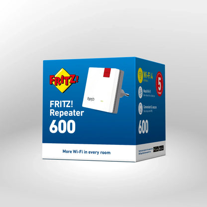 Verpackung von FRITZ!Repeater 600 auf grauem Hintergrund